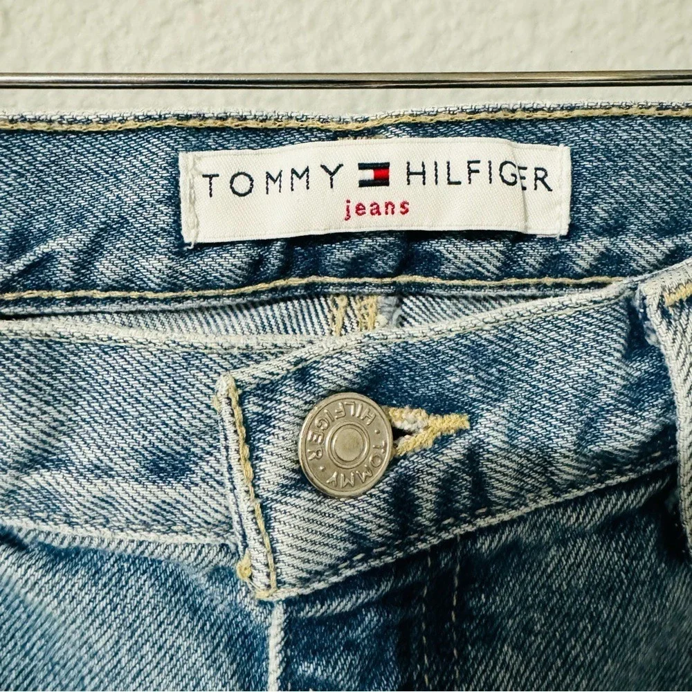 Tommy Hilfiger Cotton Mini Skirt Size 8 Light Wash Denim Vintage 90s Y2K Blue‎
